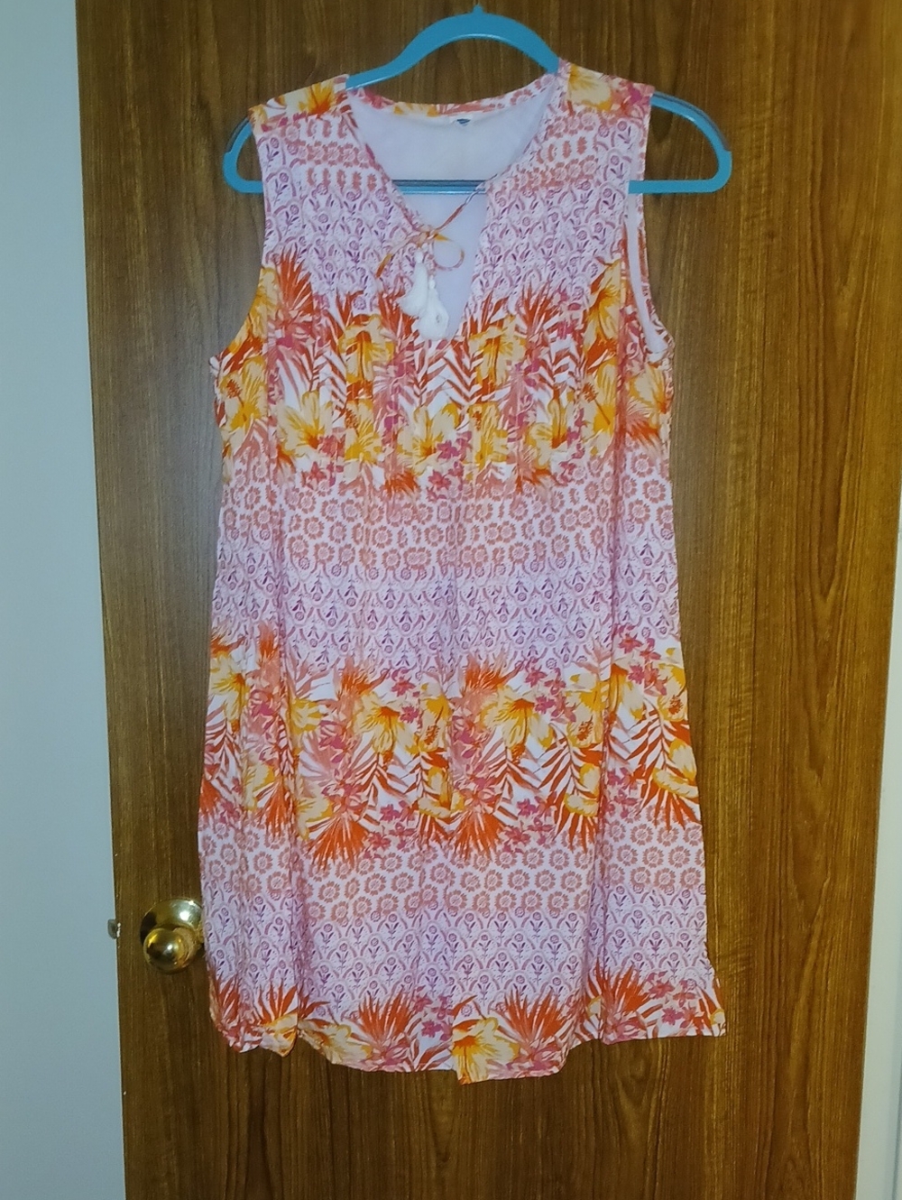 Sleeveless Floral V-Neck Summer Dress in Pink & Orange